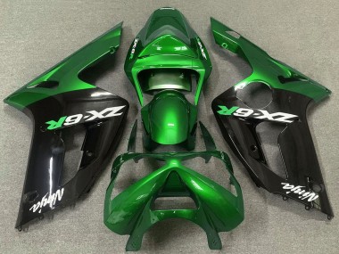 Wholesale 2003-2004 Kawasaki ZX6R Motorcycle Fairings - Green Glossy Black
