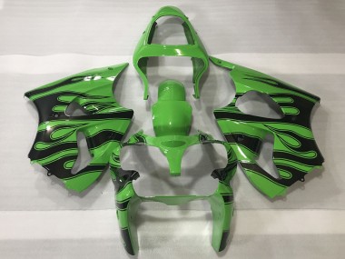 Wholesale 2000-2002 Kawasaki ZX6R Motorcycle Fairings - Green Black Flame