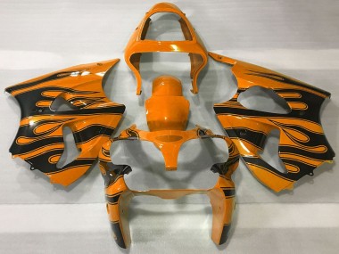 Wholesale 2000-2002 Kawasaki ZX6R Motorcycle Fairings - Orange Black Flame
