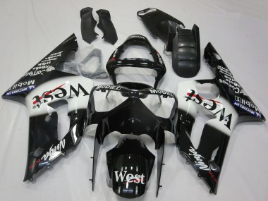 Wholesale 2003-2004 Kawasaki ZX6R Motorcycle Fairings - Glossy Black White West