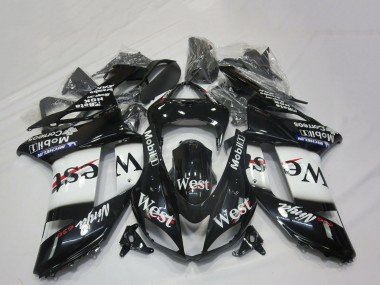 Wholesale 2007-2008 Kawasaki ZX6R Motorcycle Fairings - Glossy Black White West