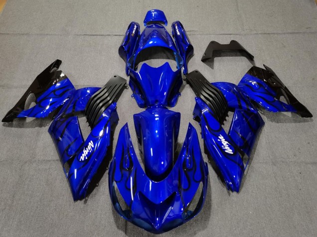 2006-2011 Kawasaki ZX14R Motorcycle Fairings - Blue Black Flame