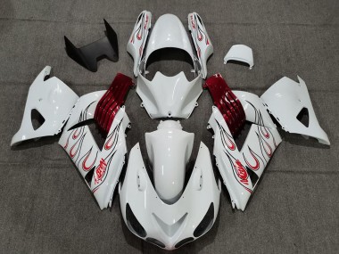 Wholesale 2006-2011 Kawasaki ZX14R Motorcycle Fairings - White Red Flame