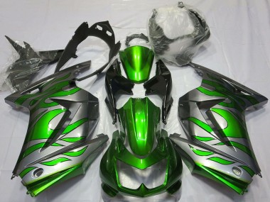 Wholesale 2008-2012 Kawasaki Ninja 250 Motorcycle Fairings - Silver Green Flame