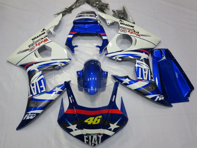 2003-2004 Yamaha R6 Motorcycle Fairings - White Blue Fiat Michelin Motul 46
