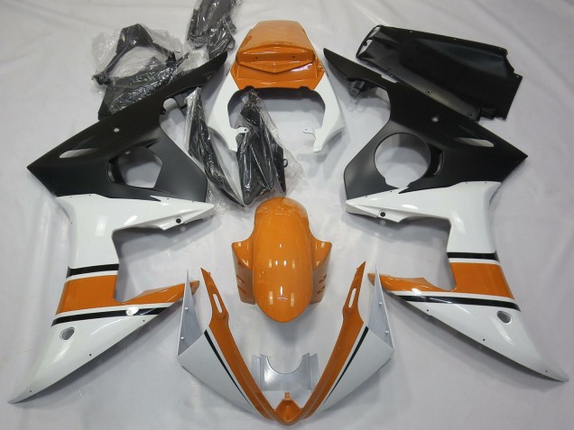 2003-2004 Yamaha R6 Motorcycle Fairings - White Orange Matte Black