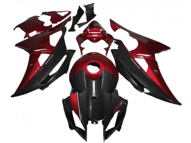 2008-2016 Yamaha R6 Motorcycle Fairings - Red Black Carbon Fiber Style