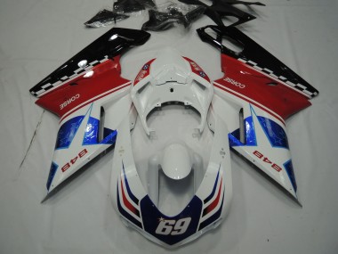 Wholesale 2007-2014 Ducati 848 Motorcycle Fairings - White Red Blue Glossy Black Corse 69