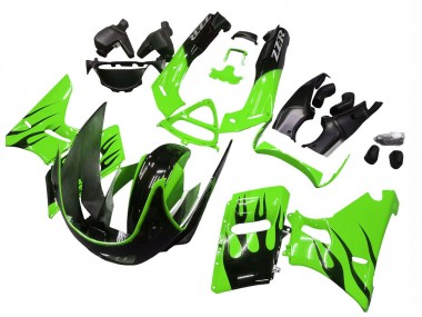 Wholesale 1993-2007 Kawasaki ZZR400 Motorcycle Fairings - Green Glossy Black Flame