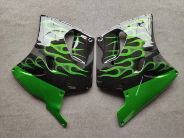 Wholesale 1993-2003 Kawasaki ZZR1100 Motorcycle Fairings - Glossy Black Green Flame