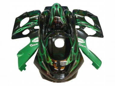 Wholesale 1996-2007 Yamaha YZF600R Thundercat Motorcycle Fairings - Black with Dark Green Flame