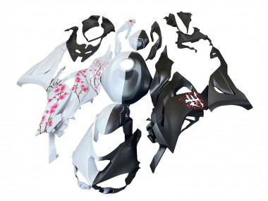 Wholesale 2023-2025 Kawasaki ZX6R Motorcycle Fairings - Black White with Flower
