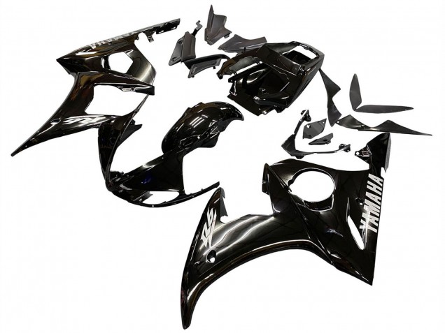 2003-2004 Yamaha YZF R6 Motorcycle Fairings - Glossy Black White Decals