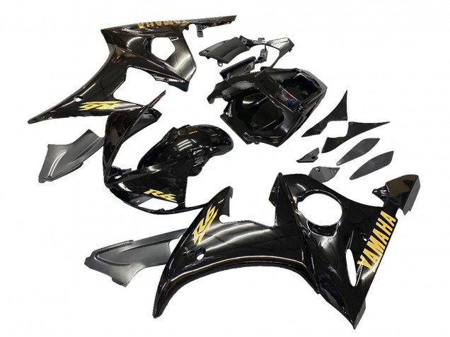 2003-2004 Yamaha YZF R6 Motorcycle Fairings - Glossy Black Gold Decals