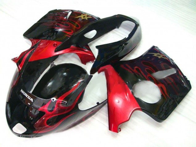 1996-2007 Honda CBR1100XX Blackbird Motorcycle Fairing Kits - Glossy Black Red Flame