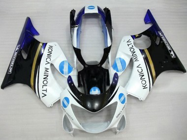 Wholesale 1999-2000 Honda CBR600 F4 Motorcycle Fairings - White Blue Glossy Black Konica Minolta