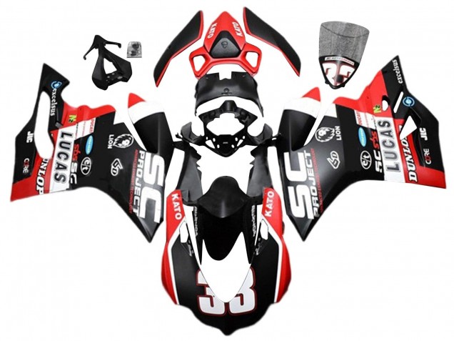 2015-2020 Ducati 959/1299 Motorcycle Fairings - White Red Matte Black Lucas 33