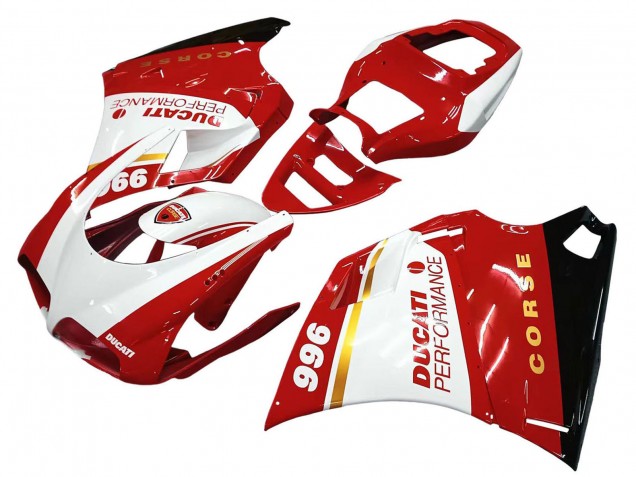 1993-2005 Ducati 996 Motorcycle Fairings - White Red Gold Glossy Black Corse Performance