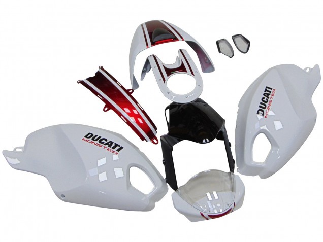 2008-2012 Ducati Monster 696 796 1100 1100S Motorcycle Fairings - White Red Glossy Black