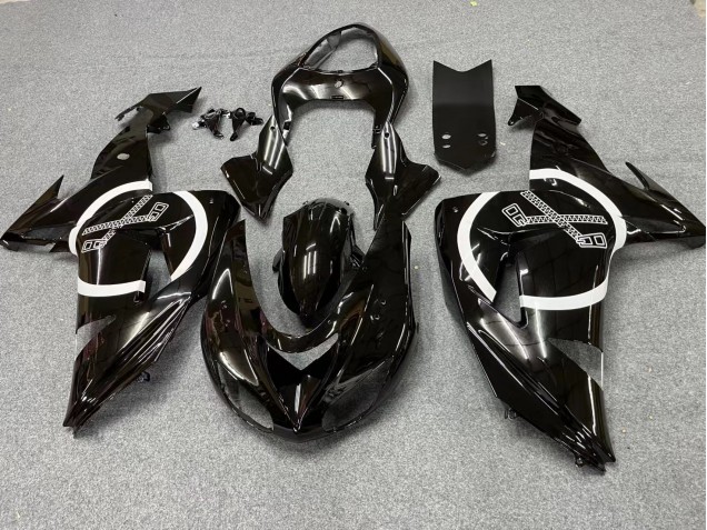 2006-2007 Kawasaki ZX10R Motorcycle Fairings - Glossy Black White Circle