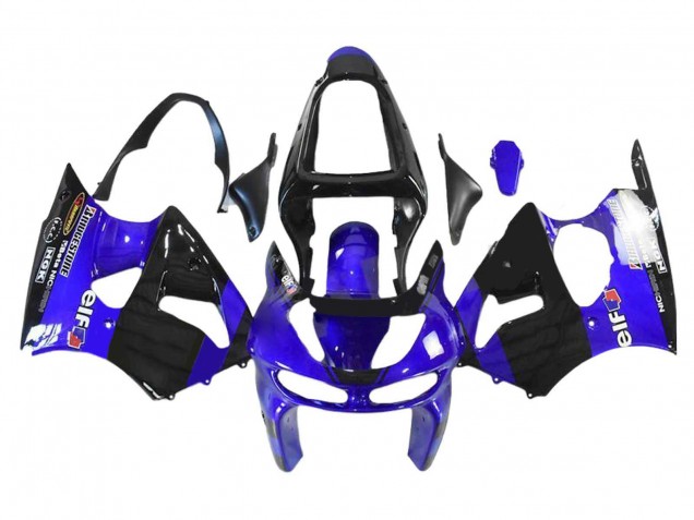1998-1999 Kawasaki ZX6R Motorcycle Fairings - Blue Glossy Black Elf Bridgestone
