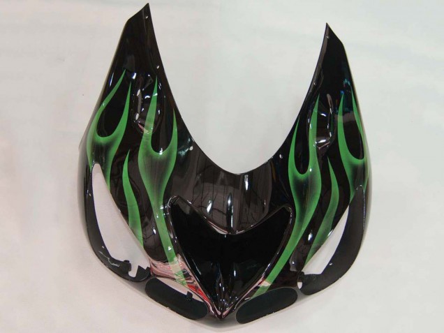 2006-2011 Kawasaki ZX14R ZZR1400 Motorcycle Fairing - Glossy Black Green Flame