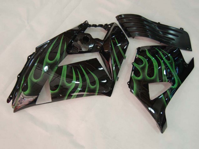 2006-2011 Kawasaki ZX14R ZZR1400 Motorcycle Fairing - Glossy Black Green Flame