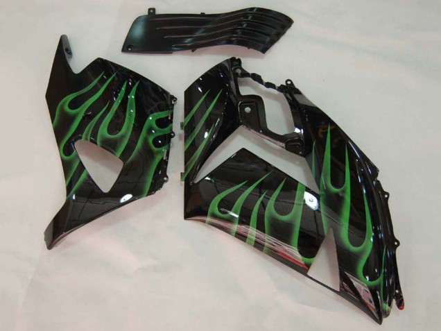 2006-2011 Kawasaki ZX14R ZZR1400 Motorcycle Fairing - Glossy Black Green Flame