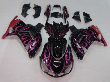 Wholesale 2006-2011 Kawasaki ZX14R ZZR1400 Motorcycle Fairings - Glossy Black Red Pink Flame