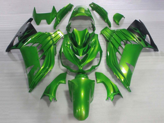 2006-2011 Kawasaki ZX14R ZZR1400 Bike Fairings - Green Glossy Black