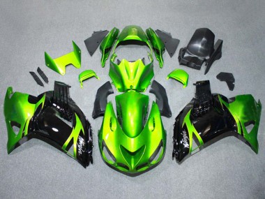 Wholesale 2006-2011 Kawasaki ZX14R ZZR1400 Motorcycle Fairings Kits - Green Glossy Black