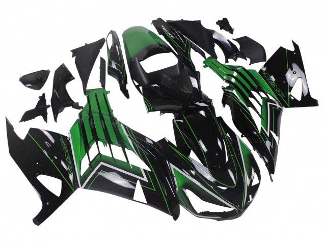 2012-2024 Kawasaki ZX14R ZZR1400 Motorcycle Fairings - Green Glossy Black Stripe
