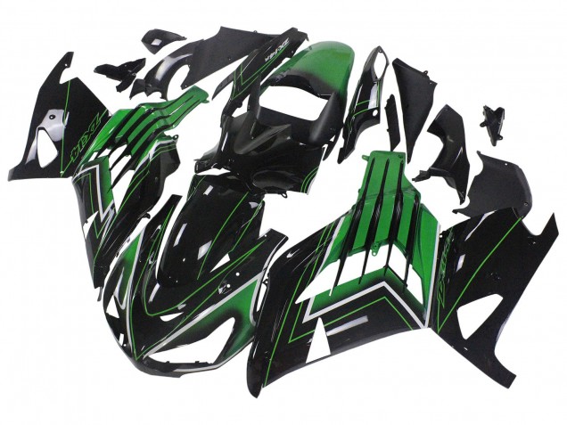 2012-2024 Kawasaki ZX14R ZZR1400 Motorcycle Fairings - Green Glossy Black Stripe
