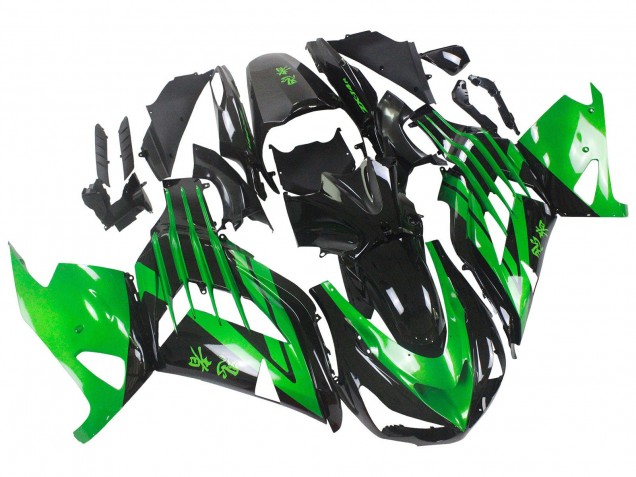 2012-2024 Kawasaki ZX14R ZZR1400 Motorcycle Fairing Kits - Green Glossy Black