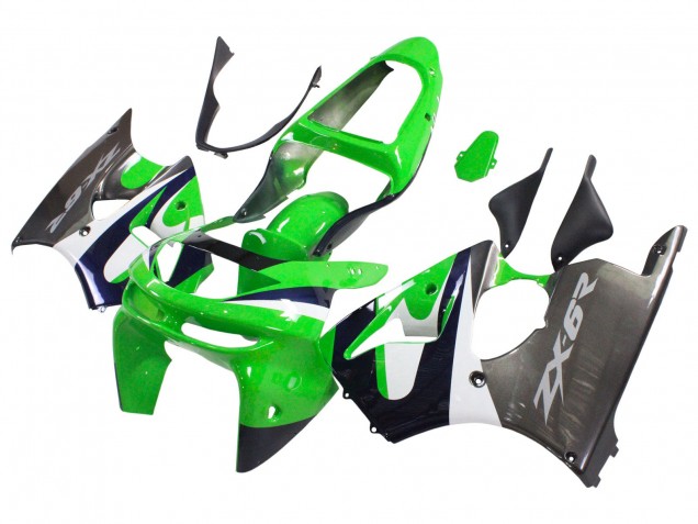 1998-1999 Kawasaki ZX6R Motorcycle Fairings - Green White Dark Blue Silver