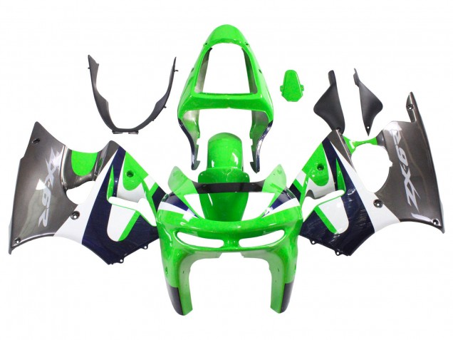 1998-1999 Kawasaki ZX6R Motorcycle Fairings - Green White Dark Blue Silver