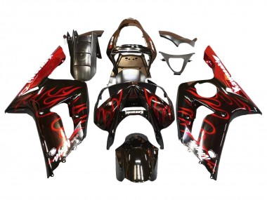 Wholesale 2003-2004 Kawasaki ZX6R Motorcycle Fairings - Glossy Black Red Flame
