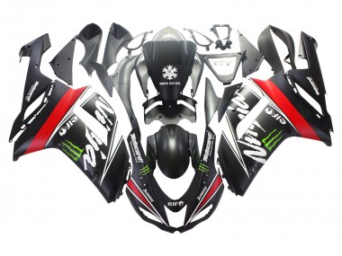 Wholesale 2007-2008 Kawasaki ZX6R Motorcycle Fairings - Black White Red with White Snow Decal Ninja Elf