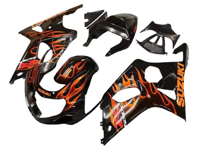 2000-2002 Suzuki GSXR1000 Motorcycle Fairings - Glossy Black Orange Flame