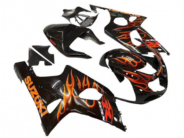 2000-2002 Suzuki GSXR1000 Motorcycle Fairings - Glossy Black Orange Flame