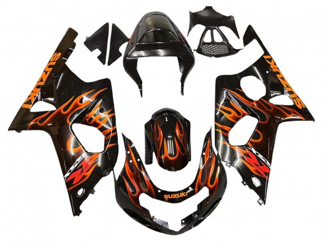 2000-2002 Suzuki GSXR1000 Motorcycle Fairings - Glossy Black Orange Flame