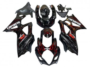 Wholesale 2007-2008 Suzuki GSXR 1000 Motorcycle Fairings - Black Red Flame