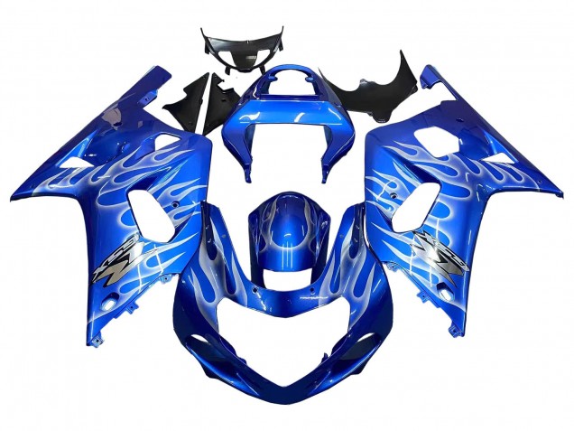2001-2003 Suzuki GSXR 600 / GSXR 750 Motorcycle Fairings - Blue with White Flame