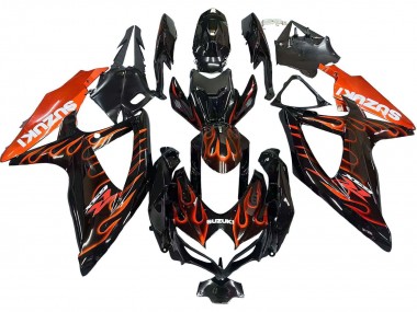 Wholesale 2008-2010 Suzuki GSXR 600 / GSXR 750 Motorcycle Fairings - Glossy Black Orange Flame