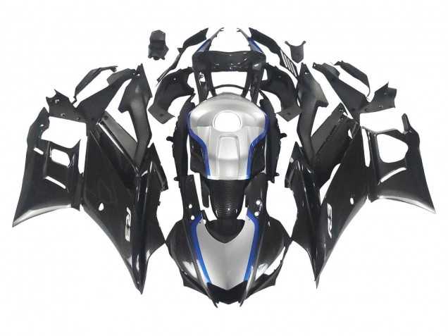 2022-2024 Yamaha YZF R3/R25 Motorcycle Fairings - Black Carbon Fiber Style Silver Blue