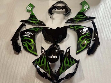 Wholesale 2004-2006 Yamaha YZF 1000 R1 Motorcycle Fairings - Glossy Black Green Flame White Decal