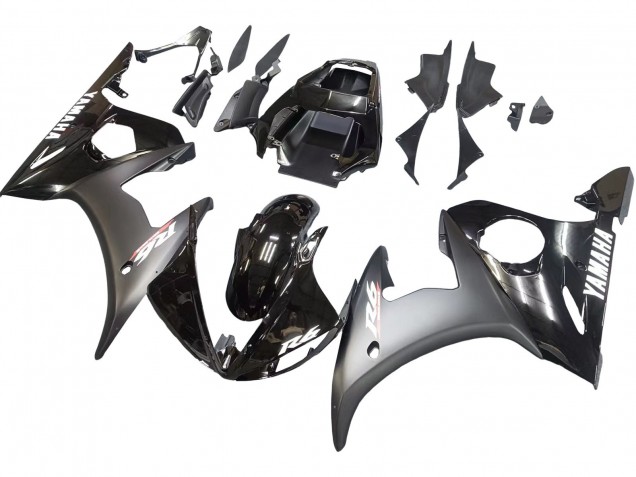 2003-2004 Yamaha YZF R6 Motorcycle Fairings - Glossy Black Matte Black White Decals