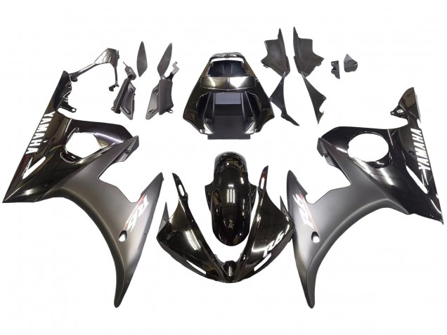 2003-2004 Yamaha YZF R6 Motorcycle Fairings - Glossy Black Matte Black White Decals