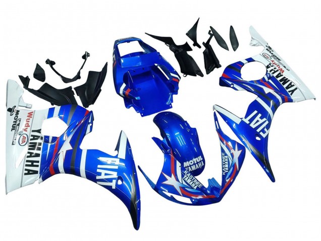 2003-2004 Yamaha YZF R6 Motorcycle Fairings - White Blue Fiat Motul Kastinee