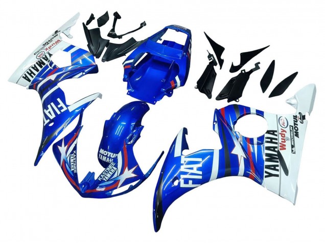 2003-2004 Yamaha YZF R6 Motorcycle Fairings - White Blue Fiat Motul Kastinee